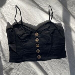 Express Black Button-Front Spaghetti Strap Crop Top